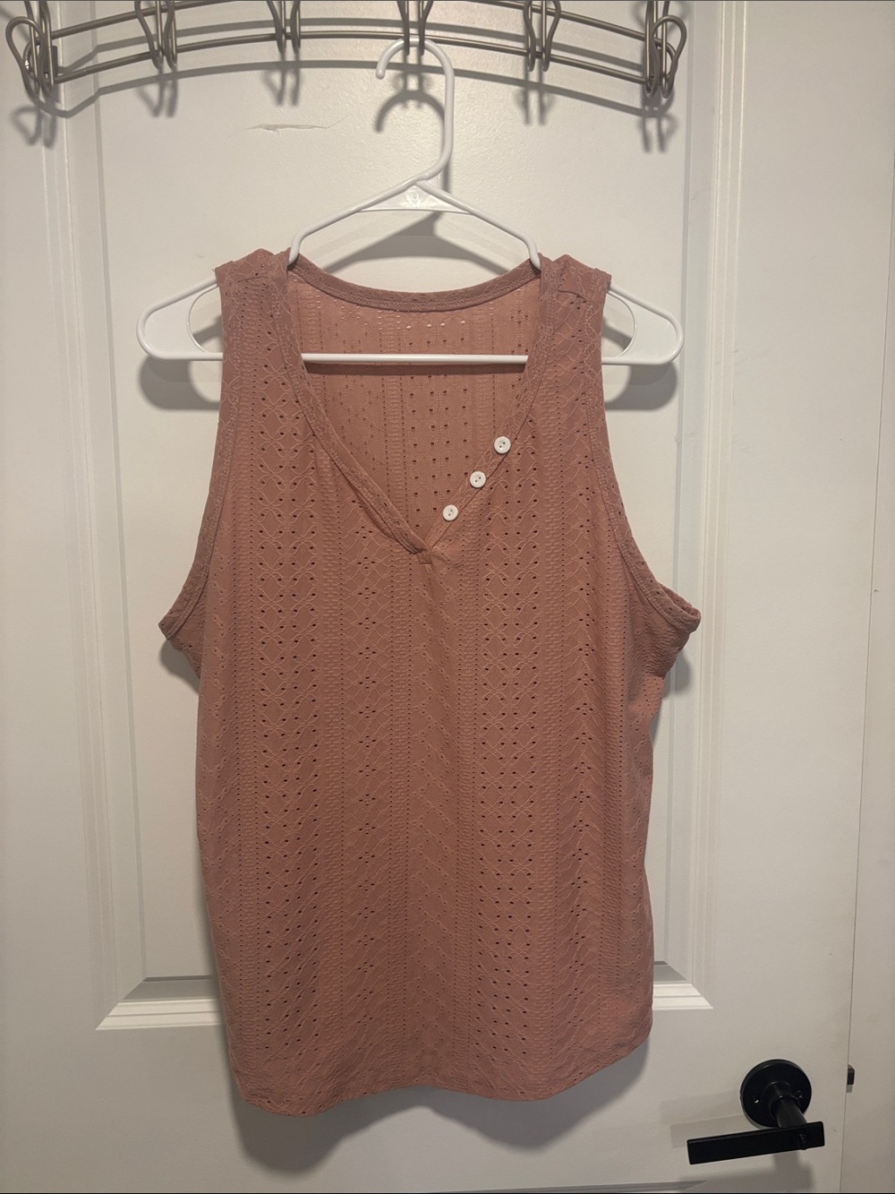 SHEIN Dusty Rose Eyelet V-Neck Tank with Button Detail